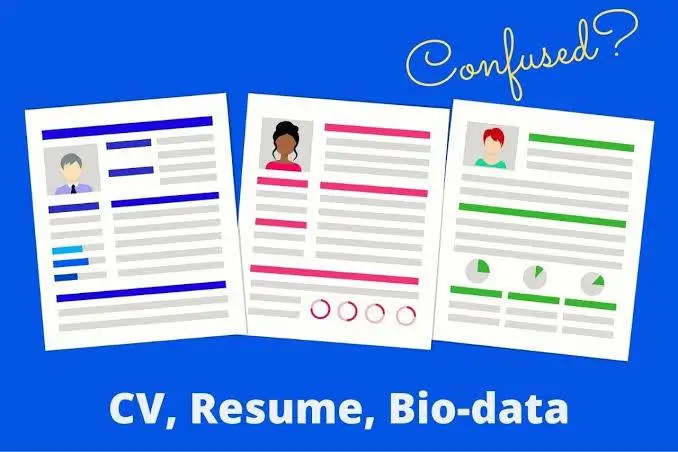 What is the difference between a Biodata, CV and Resume?