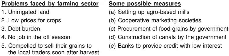 NCERT Solution Economics Class 10 Q3 Match the table