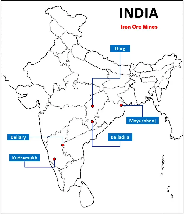 Geography Class 10 Map Work Chapter 5 Minerals and Energy Resources - Iron Ore Mines