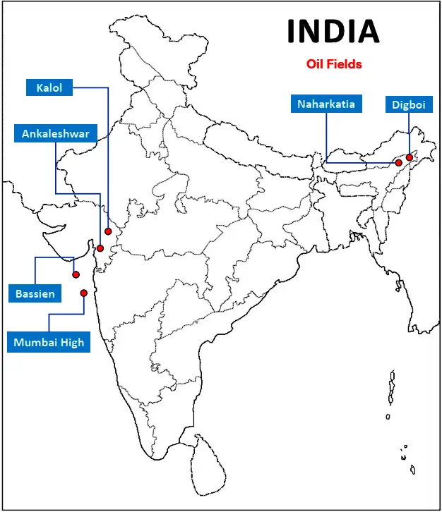 Geography Class 10 Map Work Chapter 5 Minerals and Energy Resources - Oil Fields
