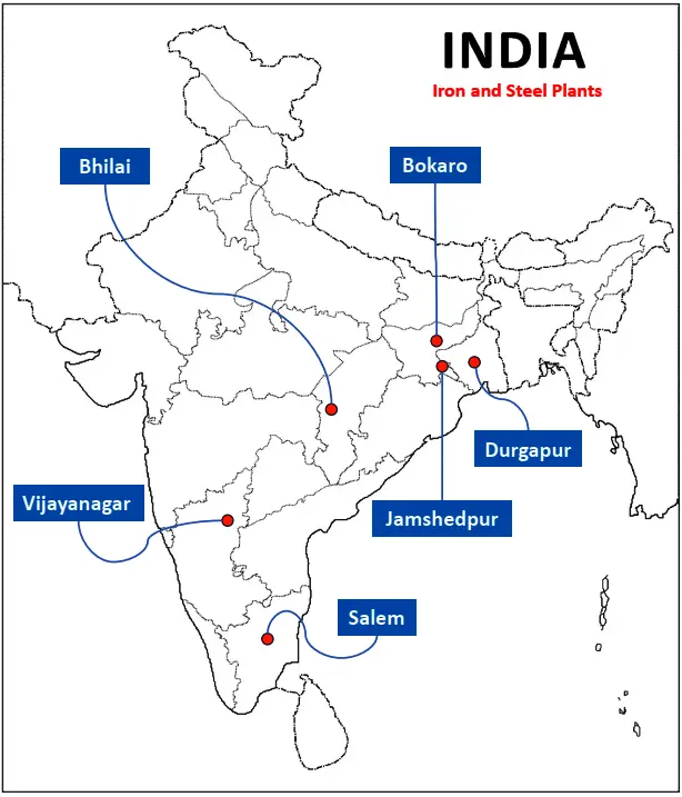 Geography Class 10 Map Work Chapter 6 Manufacturing Industries -Iron and Steel Plants
