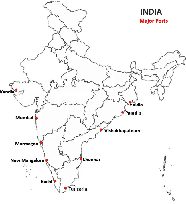 Geography Class 10 Map Work Chapter 7 Life Lines of National Economy -Major Ports