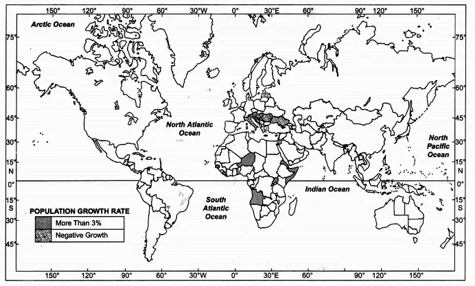 Class-12-Geography-NCERT-Solutions-Chapter-2-The-World-Population-Distribution-Density-and-Growth-Map-Skills-Q1