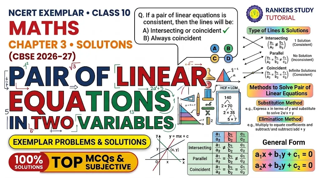 NCERT Exemplar Class 10 Maths Chapter 3 Pair of Linear Equations in Two Variables Solutions (CBSE 2026-27)