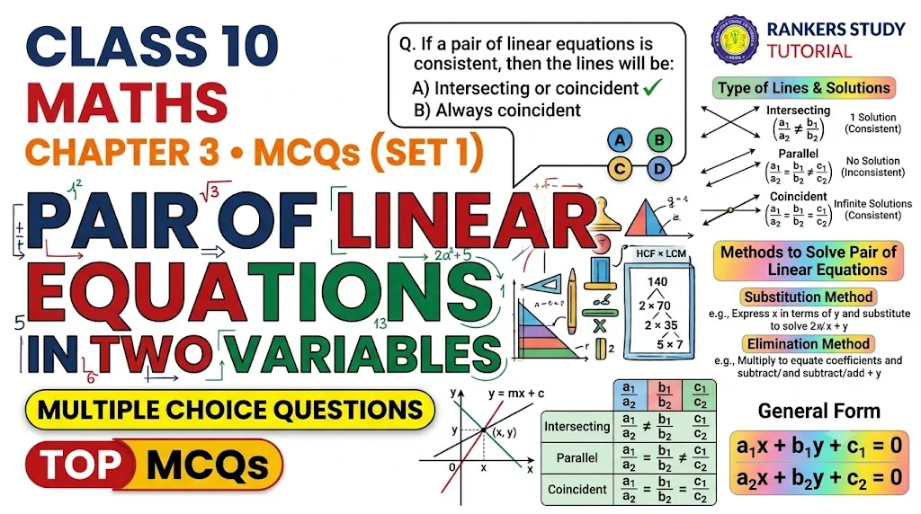 Class 10 Maths Chapter 3 MCQs Set 1 - Pair of Linear Equations in Two Variables