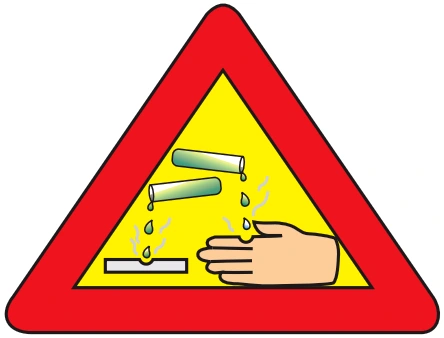 Warning sign on concentrated acid containers