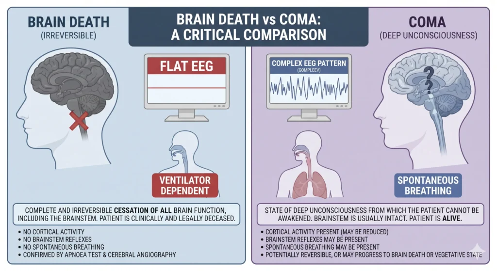 Home curiosity brain dead vs coma