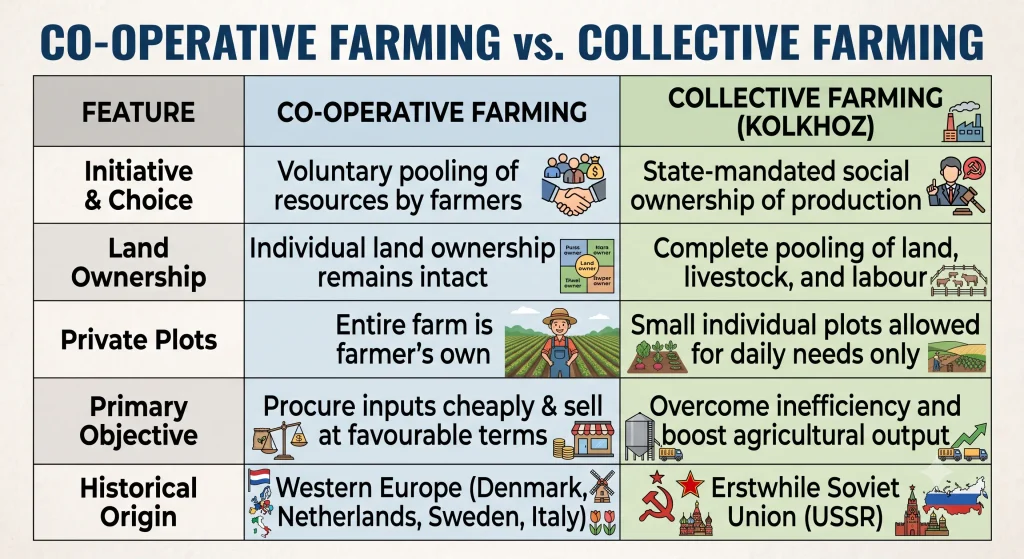 Class 12 Geography Chapter 4 – Primary Activities Revision Notes geo 04 cooperative vs collective
