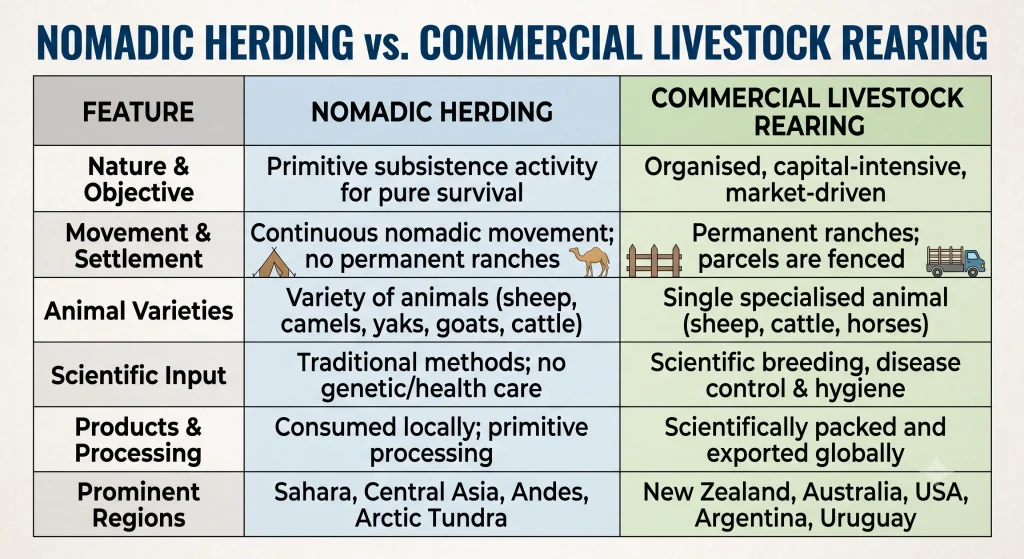 Class 12 Geography Chapter 4 – Primary Activities Revision Notes geo 04 nomadic vs comercial