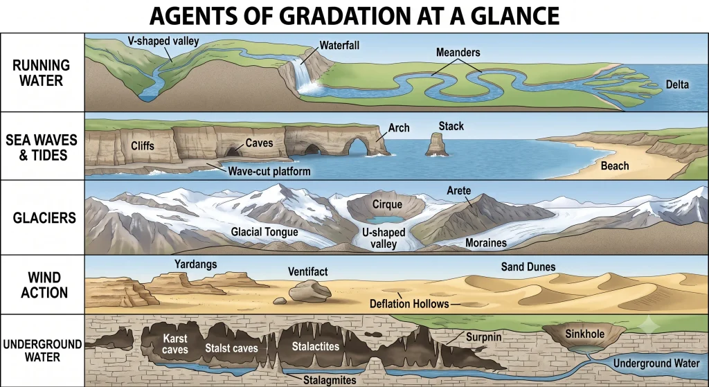 Grade 9 Social Science (Geography) — Chapter 2: Shaping of the Earth's Surface g 09 02 agents gradation