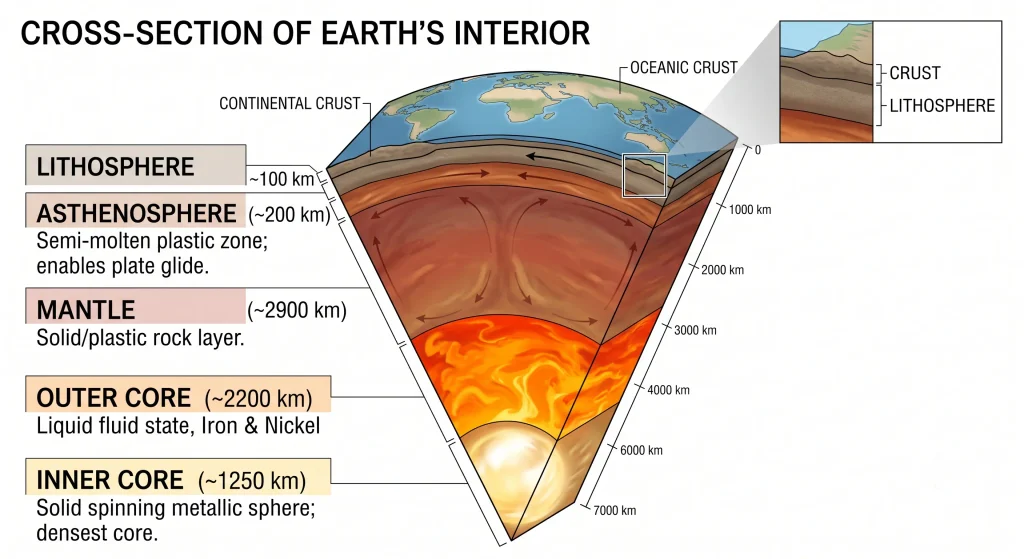 Grade 9 Social Science (Geography) — Chapter 2: Shaping of the Earth's Surface g 09 02 cross section of earth