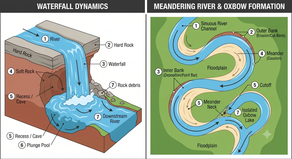 Grade 9 Social Science (Geography) — Chapter 2: Shaping of the Earth's Surface g 09 02 waterfall meanders