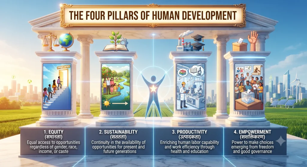 Class 12 Geography (Fundamentals of Human Geography) — Chapter 3: Human Development g 12 03 4 pillars development