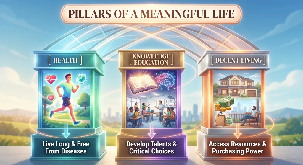 Class 12 Geography (Fundamentals of Human Geography) — Chapter 3: Human Development g 12 03 pillars life