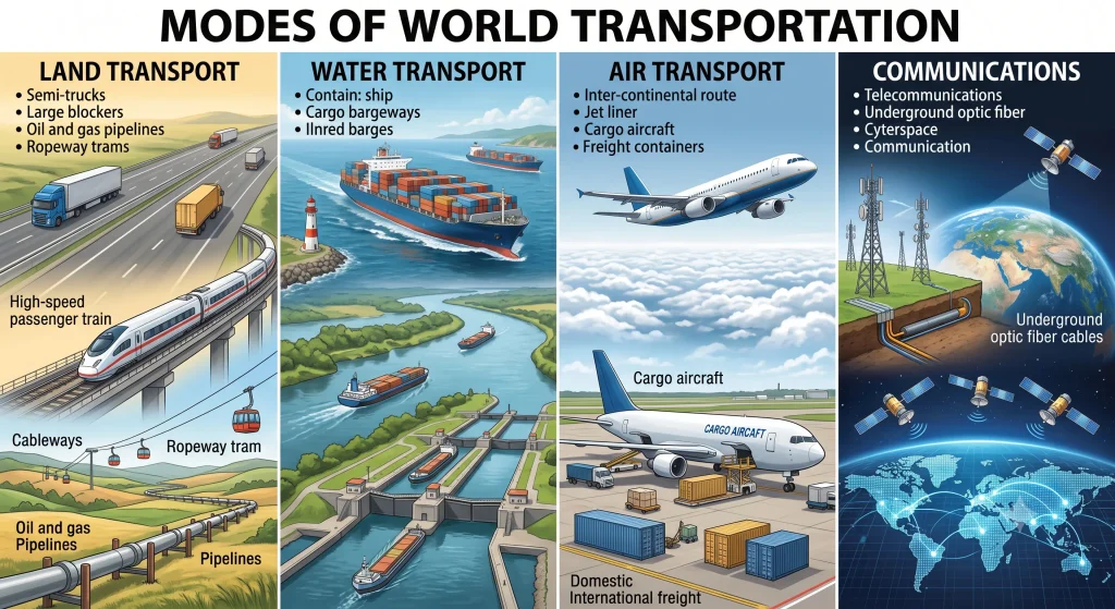 Class 12 Geography (Fundamentals of Human Geography) — Chapter 7: Transport and Communication g 12 07 modes world transport