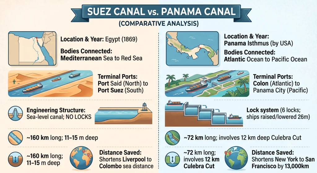 Class 12 Geography (Fundamentals of Human Geography) — Chapter 7: Transport and Communication g 12 07 suez vs panam 01a