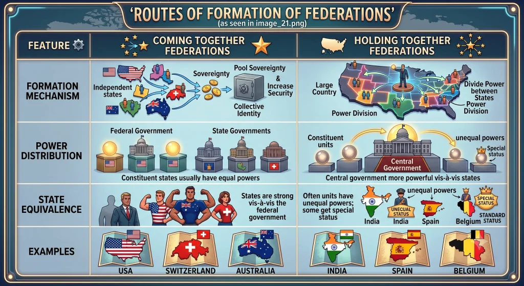 Class 10 Political Science Chapter 2 – Federalism Revision Notes ps2 routes of formation of federalism