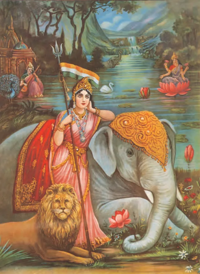 Bharat Mata depicted by Abanindranath Tagore with trishul and popular print